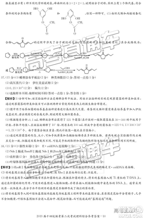 2019年湘赣十四校第二次联考理科综合试题及参考答案