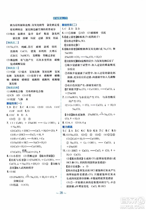 2019春新编基础训练九年级化学下册人教版RJ版参考答案 2019春新编基础训练九年级化学下册人教版RJ版参考答案