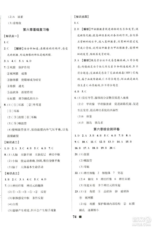 文涛书业2019年优加全能大考卷七年级生物下册人教版答案 文涛书业2019年优加全能大考卷七年级生物下册人教版答案