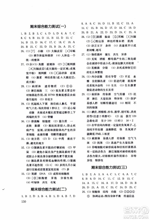 2019年生物学七年级下初中基础训练五四制参考答案 2019年生物学七年级下初中基础训练五四制参考答案
