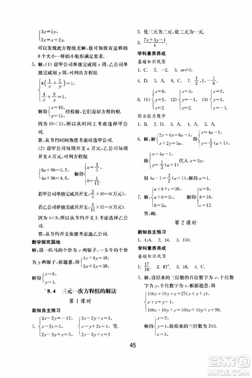 2019年初中基础训练数学七年级下册人教版参考答案