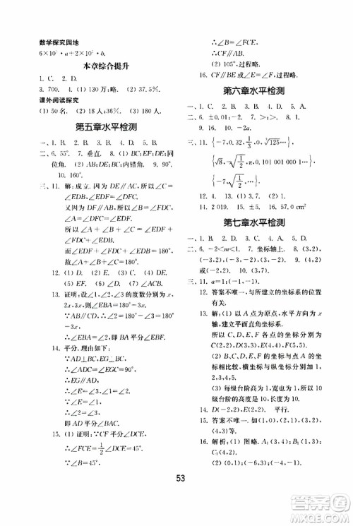 2019年初中基础训练数学七年级下册人教版参考答案