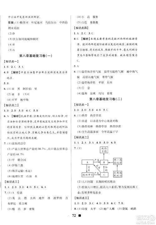 升级版2019新版优加全能大考卷下册七年级地理人教版RJ参考答案