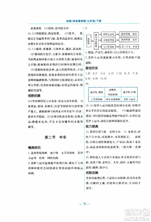 商务星球版2019春新编基础训练七年级下册地理参考答案