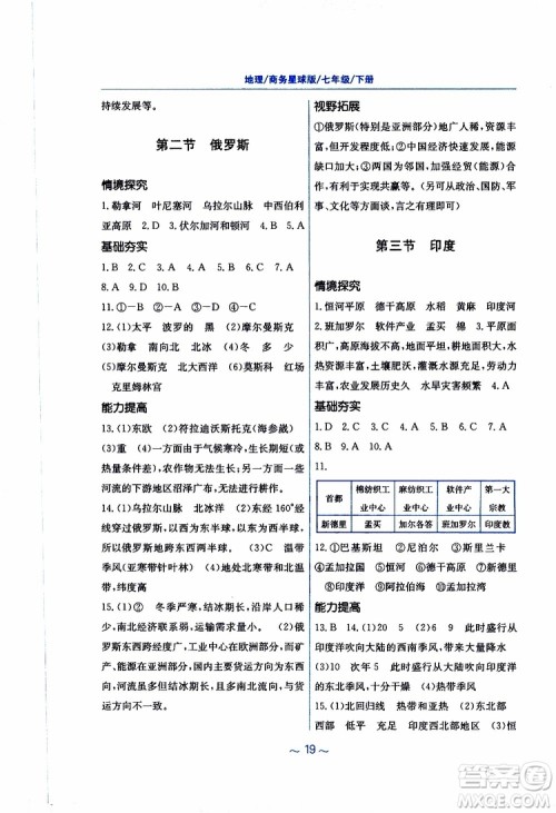 商务星球版2019春新编基础训练七年级下册地理参考答案 商务星球版2019春新编基础训练七年级下册地理参考答案