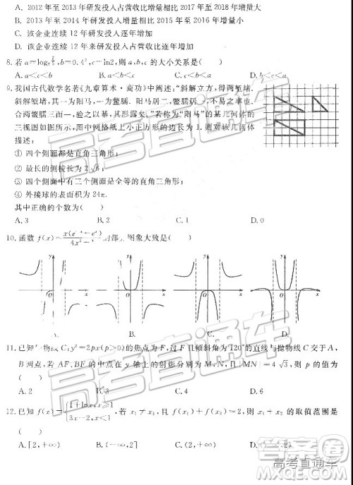 2019年东北三省四市一模文理数试题及参考答案