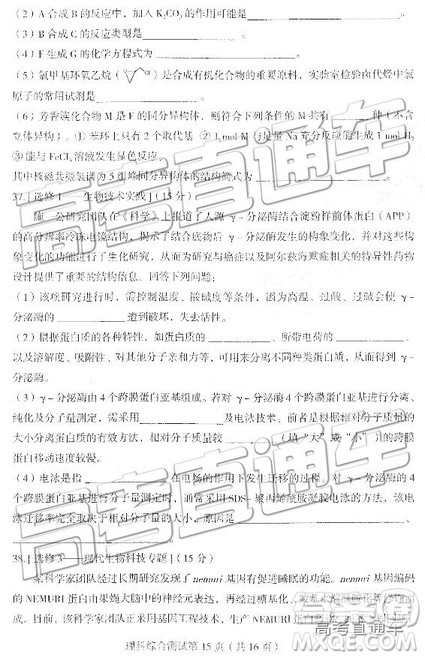 2019东北三省四市一模理综试题及参考答案 2019东北三省四市一模理综试题及参考答案