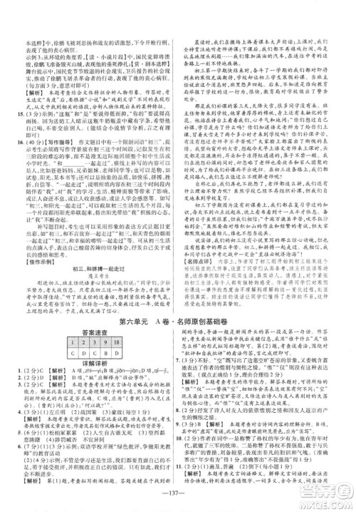 2019版金考卷RJ活页题选名师名题单元双测卷九年级下册语文人教版答案 2019版金考卷RJ活页题选名师名题单元双测卷九年级下册语文人教版答案