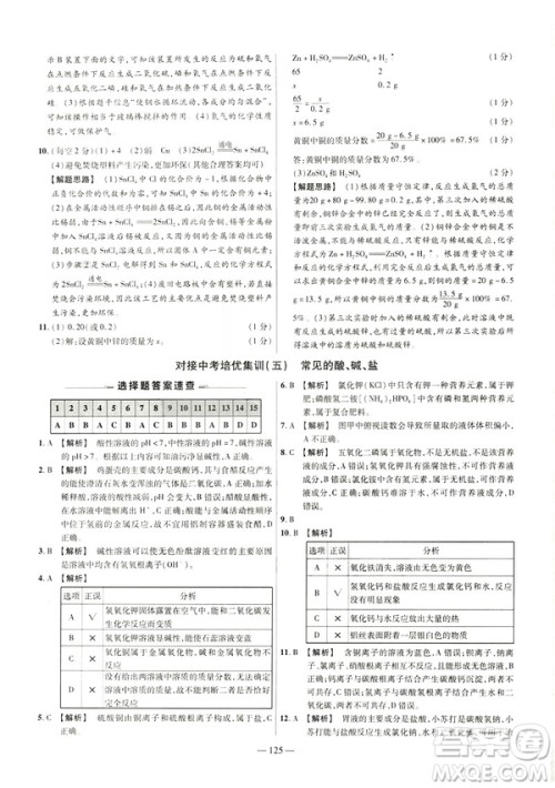 2019版人教版金考卷活页题选九年级下化学RJ名师名题单元双测卷答案