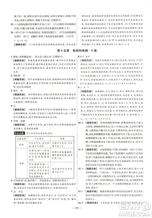 2019版人教版金考卷活页题选九年级全一册物理RJ名师名题单元双测卷答案