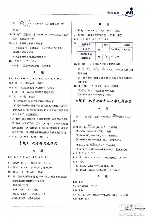 2019新版一本必胜中考化学金版青岛专版参考答案 2019新版一本必胜中考化学金版青岛专版参考答案