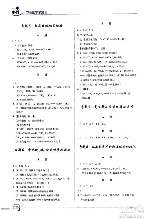 2019新版一本必胜中考化学金版青岛专版参考答案 2019新版一本必胜中考化学金版青岛专版参考答案