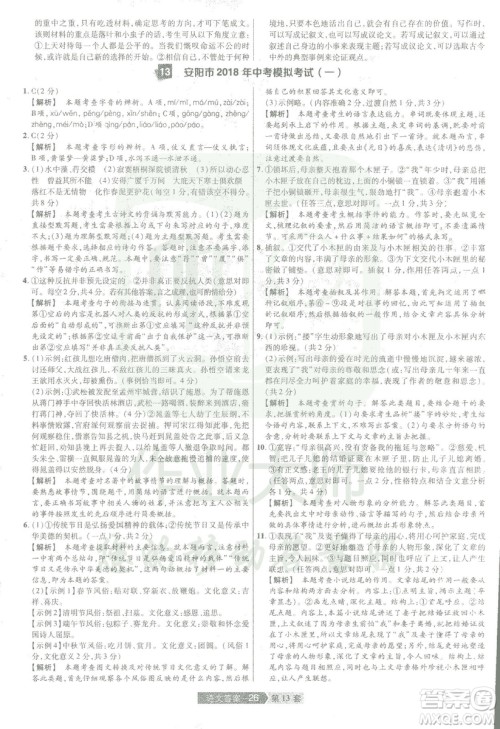 天星中考2019年河南中考45套卷金考卷特快专递语文参考答案