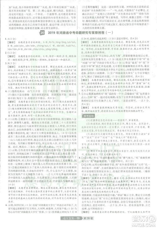 天星中考2019年河南中考45套卷金考卷特快专递语文参考答案