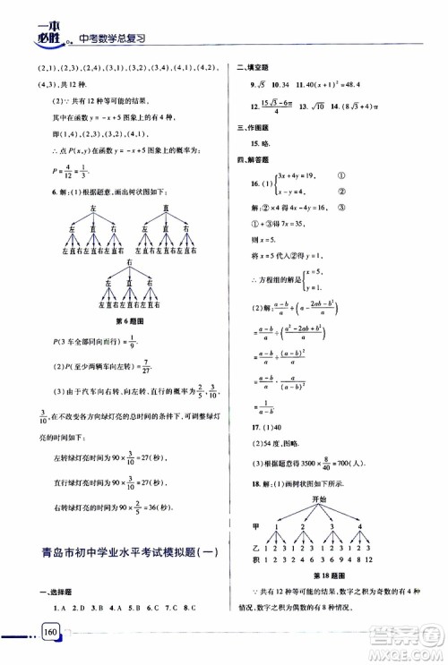 金版2019年一本必胜中考数学总复习青岛专版参考答案