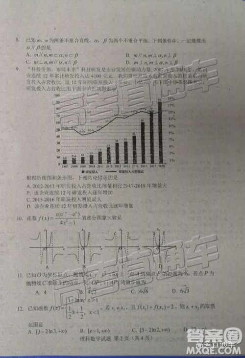 2019年高三长春三模文数理数试题及参考答案