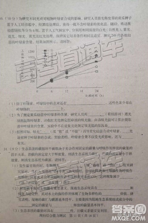 2019年长春三模理科综合试题及参考答案 2019年长春三模理科综合试题及参考答案