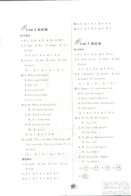 人教版A版2019春新课程学习与测评单元双测三年级英语下册答案 人教版A版2019春新课程学习与测评单元双测三年级英语下册答案