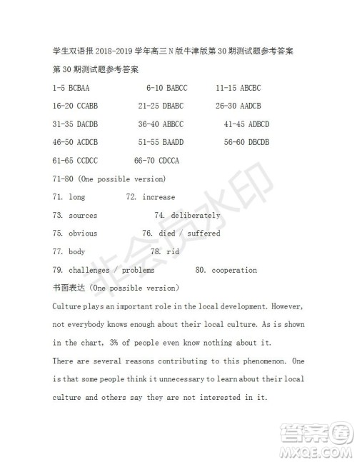 学生双语报2018-2019年N版牛津版高三下第30期答案 学生双语报2018-2019年N版牛津版高三下第30期答案