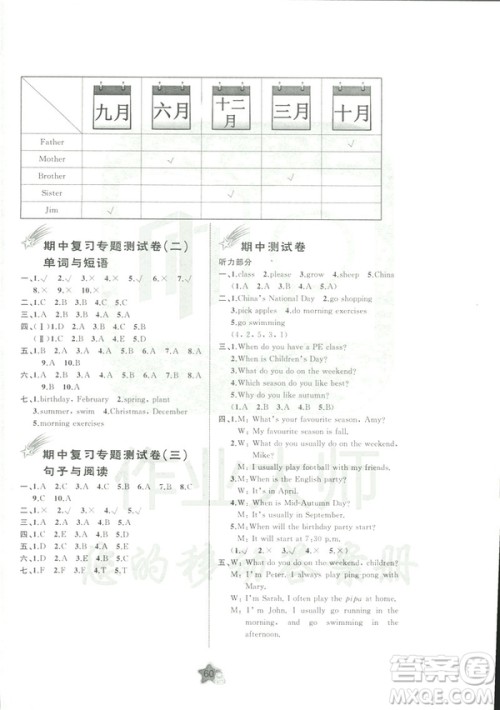 2019春人教版A版新课程学习与测评单元双测五年级下册英语答案