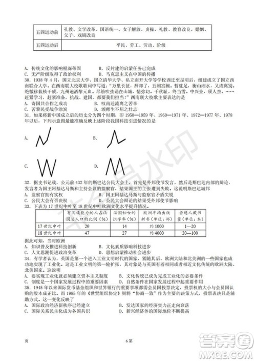 玉溪一中高2019届高三第五次调研考试文科综合试卷及答案