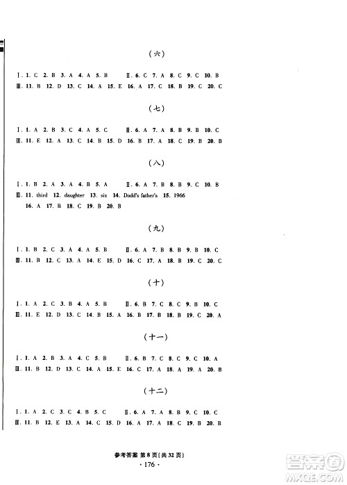 2019新版一本必胜中考英语模拟试题银版青岛专版参考答案