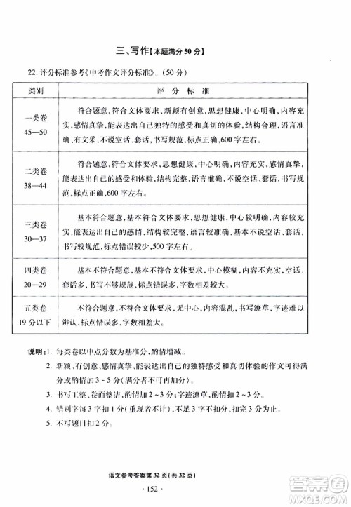 2019年一本必胜中考语文模拟试题银版青岛专版参考答案