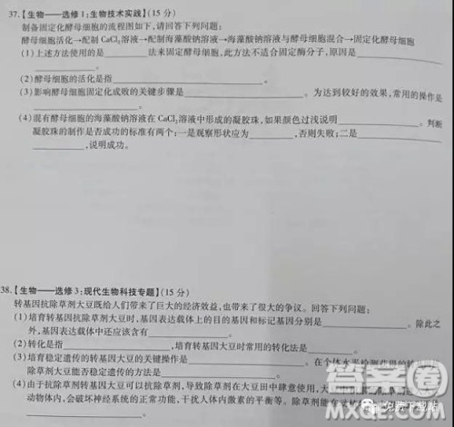 2019年百师联盟全国高三冲刺考二全国Ⅰ卷试题理综试卷及答案 2019年百师联盟全国高三冲刺考二全国Ⅰ卷试题理综试卷及答案