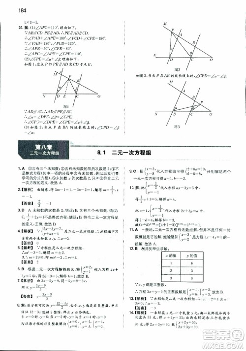 2019年一本初中数学七年级同步训练下册人教版参考答案