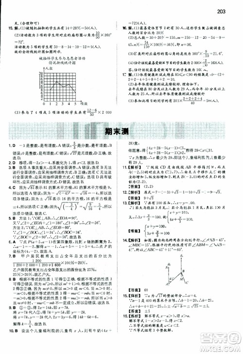 2019年一本初中数学七年级同步训练下册人教版参考答案