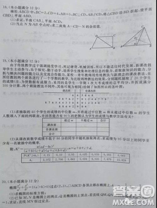 2019年新高考信息卷理数四试题及参考答案