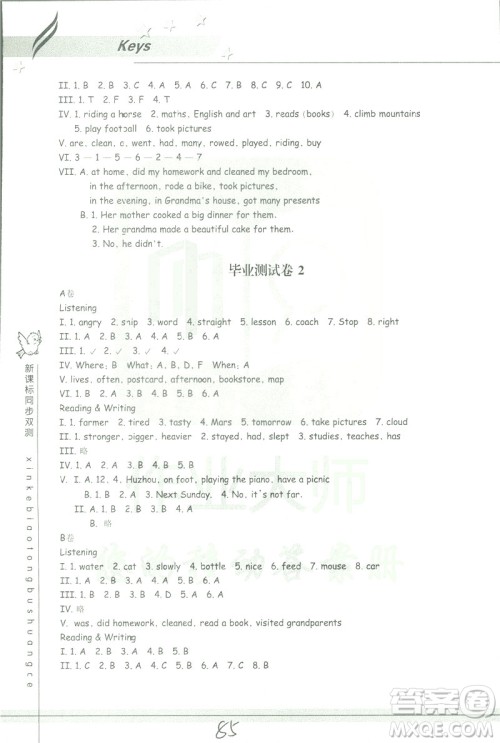 新课标单元同步双测2019小学英语六年级下册人教PEP版答案 新课标单元同步双测2019小学英语六年级下册人教PEP版答案