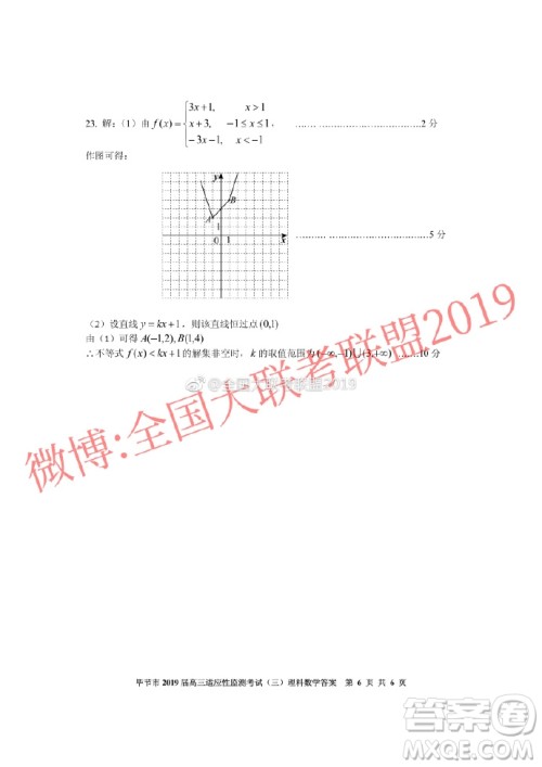 毕节市2019届高三适应性监测考试三文理数参考答案 ​​​​