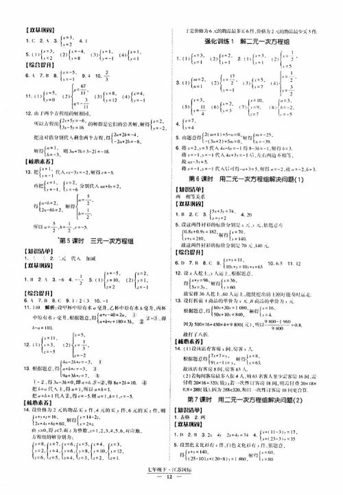 2019春经纶学典新课时作业七年级下册数学人教版参考答案