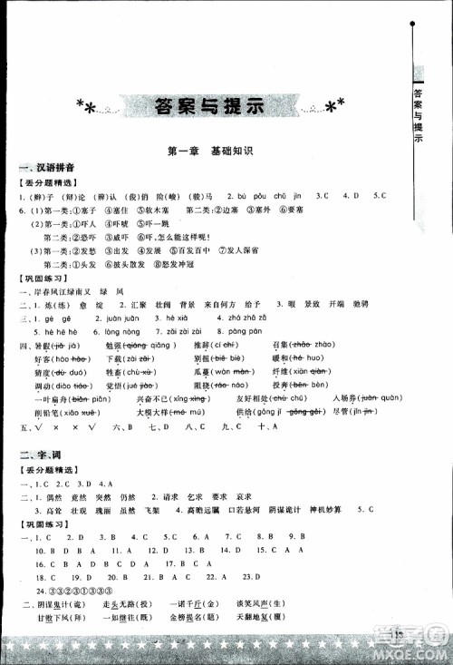 湖北教育出版社2019年小升初丢分题语文参考答案