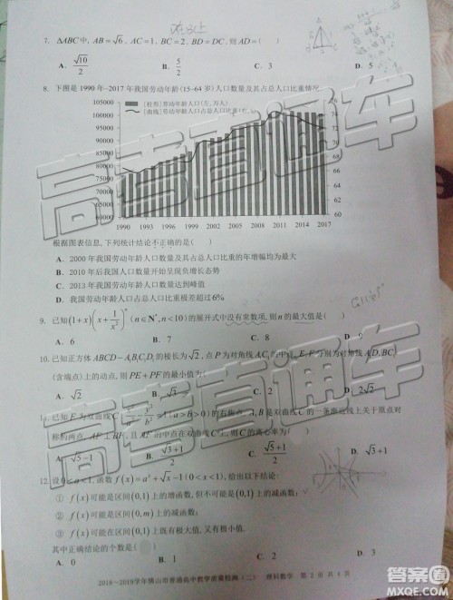 2019佛山二模理数试题及参考答案