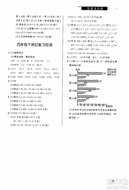 2019年小学数学丢分题四年级下参考答案 2019年小学数学丢分题四年级下参考答案