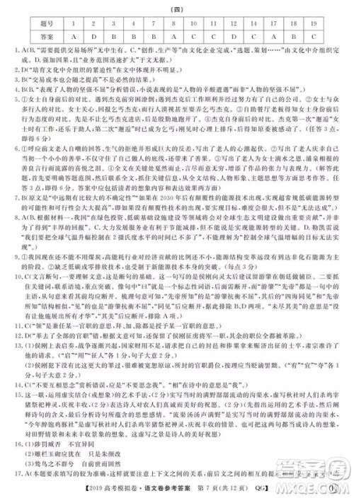 2019全国百所名校高考模拟调研卷语文一、二、三、四、五、六参考答案 2019全国百所名校高考模拟调研卷语文一、二、三、四、五、六参考答案
