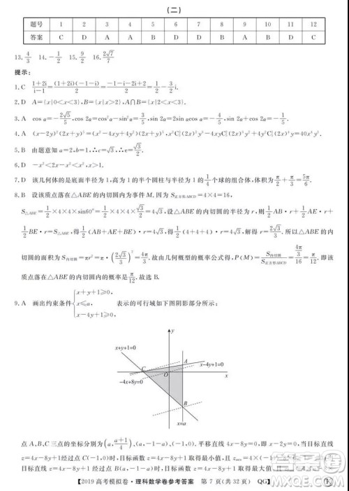 2019全国百所名校高考模拟调研卷理数一、二、三、四、五、六参考答案 2019全国百所名校高考模拟调研卷理数一、二、三、四、五、六参考答案