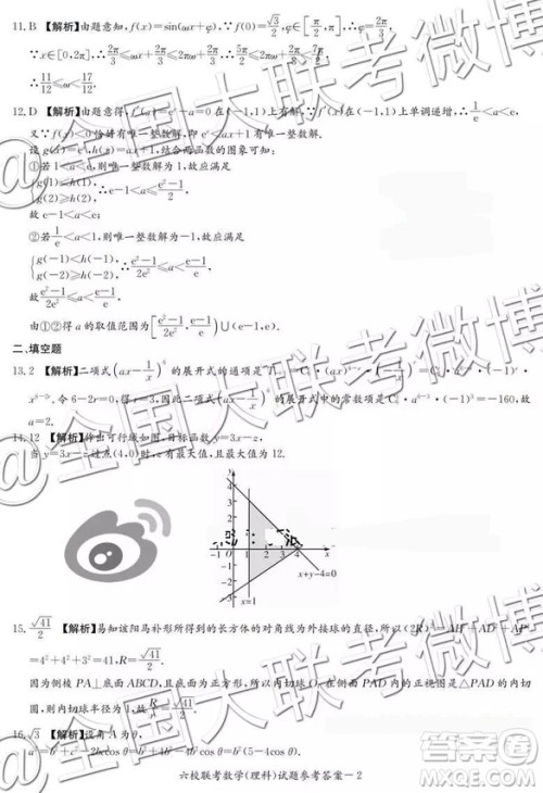 湖南省2019届高三六校联考数学参考答案 湖南省2019届高三六校联考数学参考答案