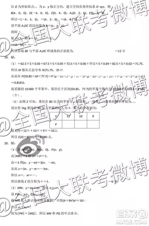 2019年高三唐山二模文理数参考答案 2019年高三唐山二模文理数参考答案