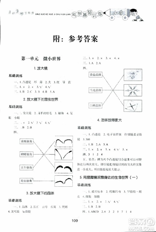 2019年小学基础训练科学六年级下册教科版参考答案