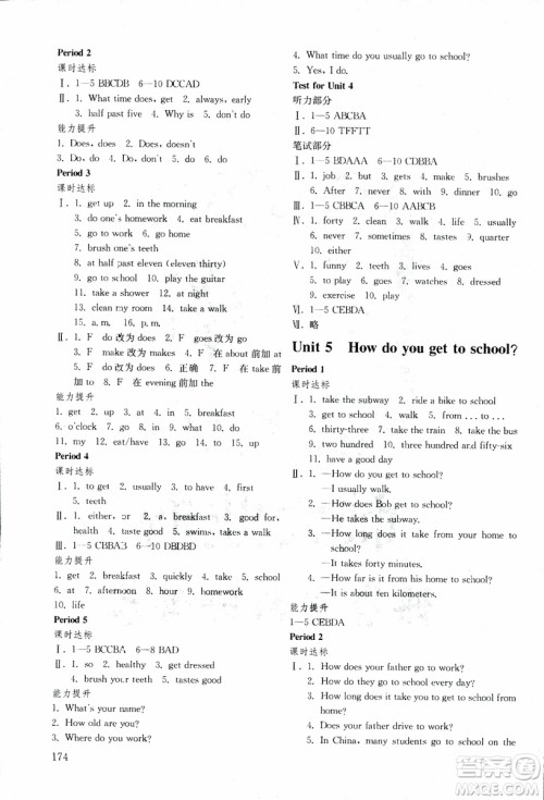 2019年初中基础训练英语八年级下五四制鲁教版参考答案