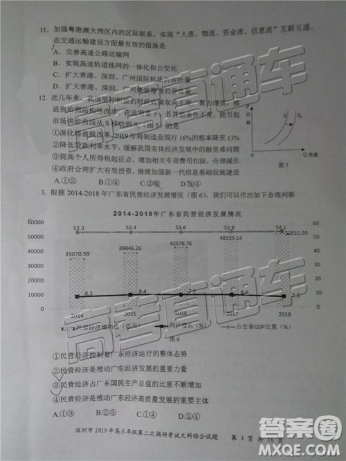 2019年深圳二模文理综试题及参考答案