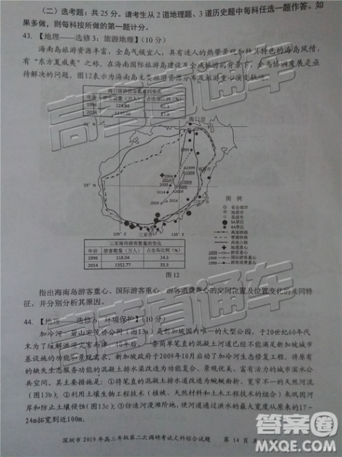 2019年深圳二模文理综试题及参考答案