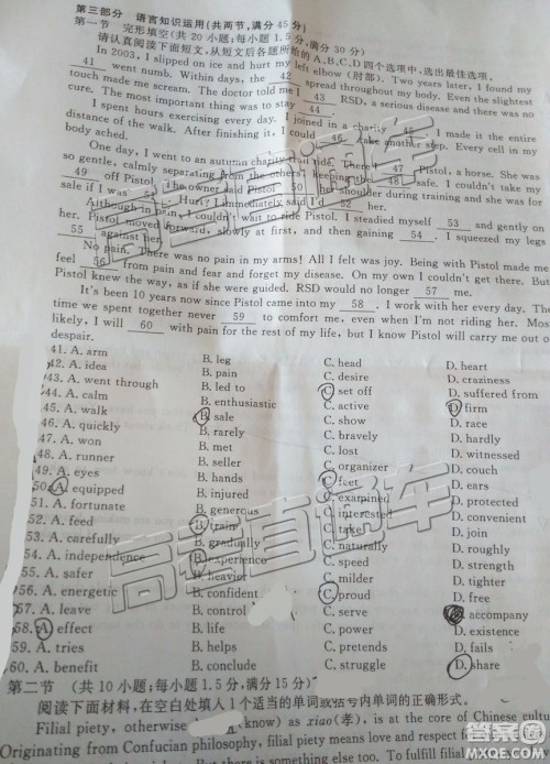 2019年皖南八校第三次联考英语试题及参考答案 2019年皖南八校第三次联考英语试题及参考答案