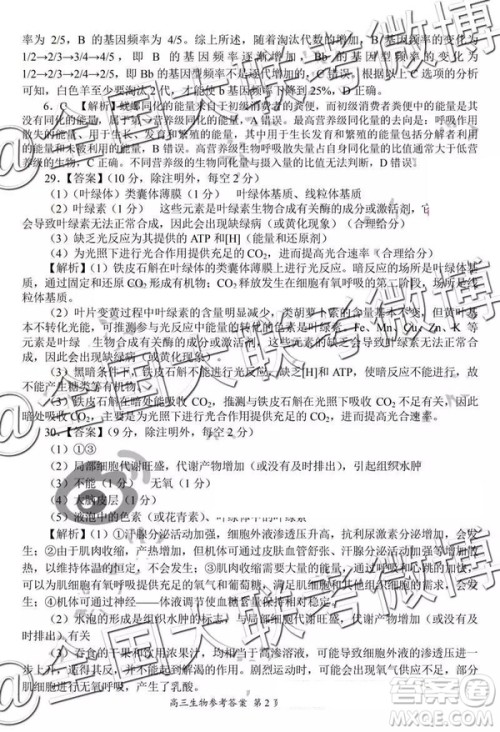 2019年中原名校高三第五次测评文理综参考答案 2019年中原名校高三第五次测评文理综参考答案