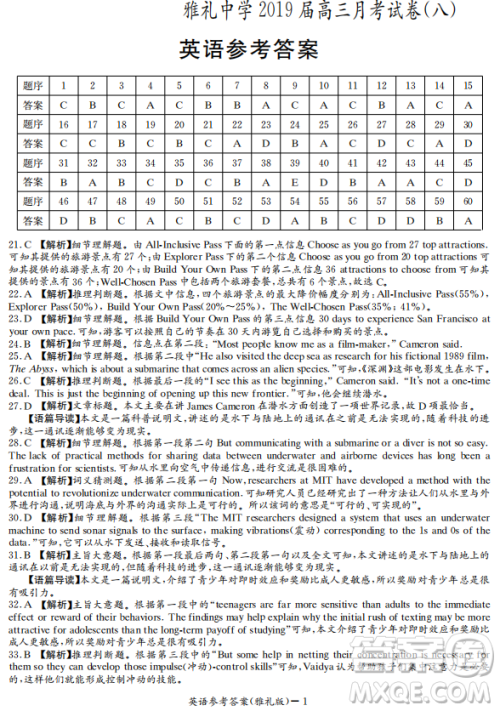 2019年雅礼中学高三第八次月考英语试题及答案 2019年雅礼中学高三第八次月考英语试题及答案