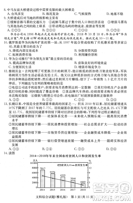 2019年雅礼中学高三第八次月考文理综试题及答案 2019年雅礼中学高三第八次月考文理综试题及答案