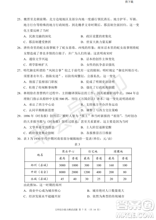2019年四川省百校高三模拟冲刺卷文理综答案 2019年四川省百校高三模拟冲刺卷文理综答案